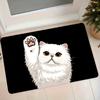 1pc Flannel Cartoon White Cat Raising Paw Doormat, Black Background, Entrance Mat, Bathroom Absorbent Non-Slip Rug, Bedroom Bedside Cute Cat Foot Mat 