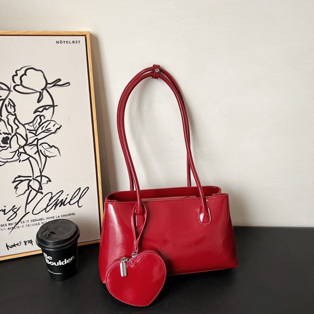 Solid Color Glossy Black Shoulder Bag Korean Style Small Square Bag French Underarm Bag Girls
