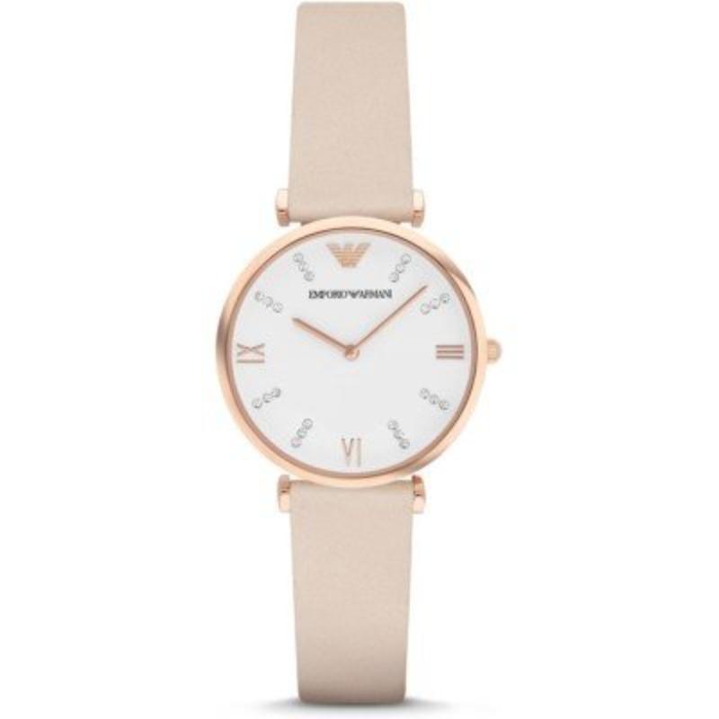 Emporio Armani Gianni T-Bar Белая Кожа Бежевый Женские Кварцевые AR1927