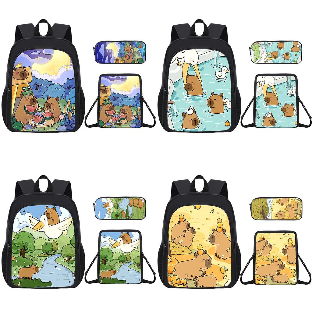 Capybara Educational Backpack Set With Large Capacity And Breathable Back Support