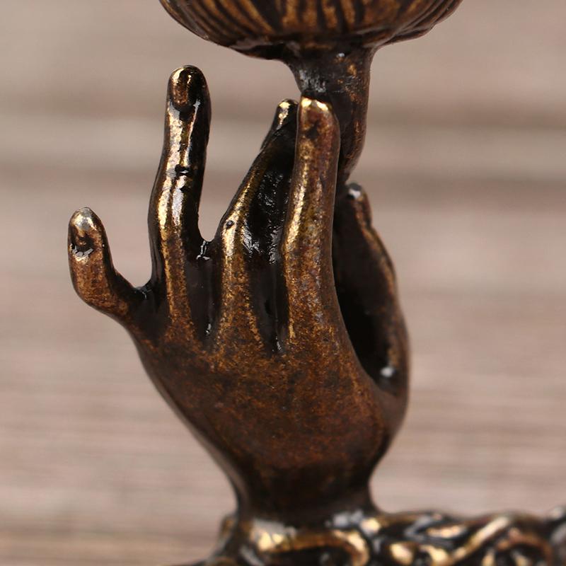 1Pc Vintage Buddha Hand Lotus Incense Burner Metal Backflow Incense Holder For Home Room Creative Tea Table Decor