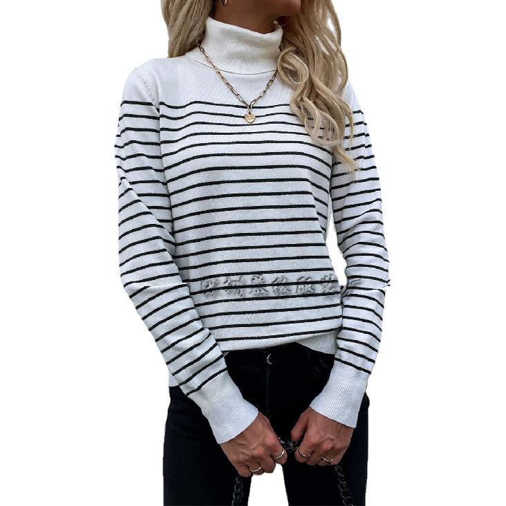 2024 Европейский и Американский Осень-Зима Новый Полосатый Женский Свитер С Высоким Воротником Полосатый Пуловер Вязаный Свитер