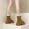 Однотонные простые высококлассные дышащие модные ботинки для通勤 женские 2025 осень и зима новые французские европейские и американские ботинки-локомотивы Мартин