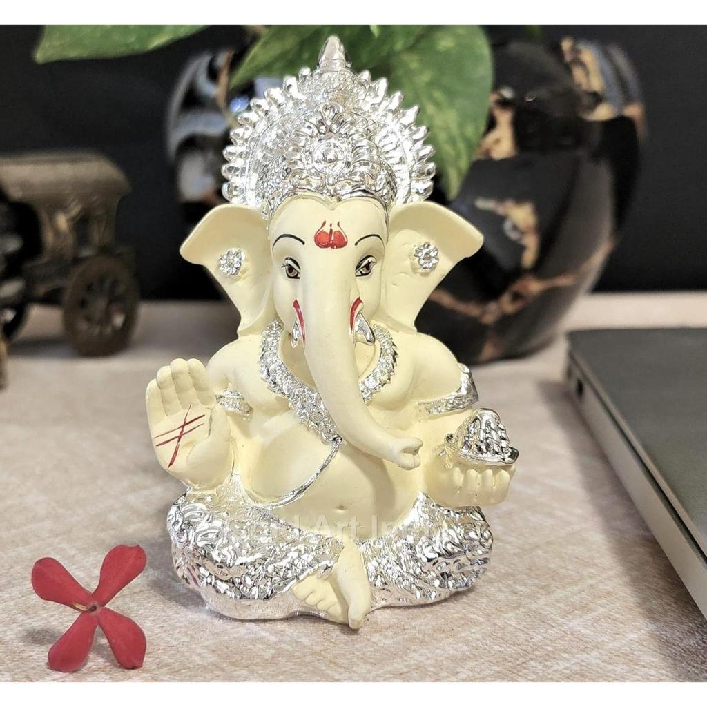 Silver Plated Ganesha Idol Silver Chandan Ganesh Idol For Car Dashboard Ganesha Murti Ganpati Idol For Home Decor