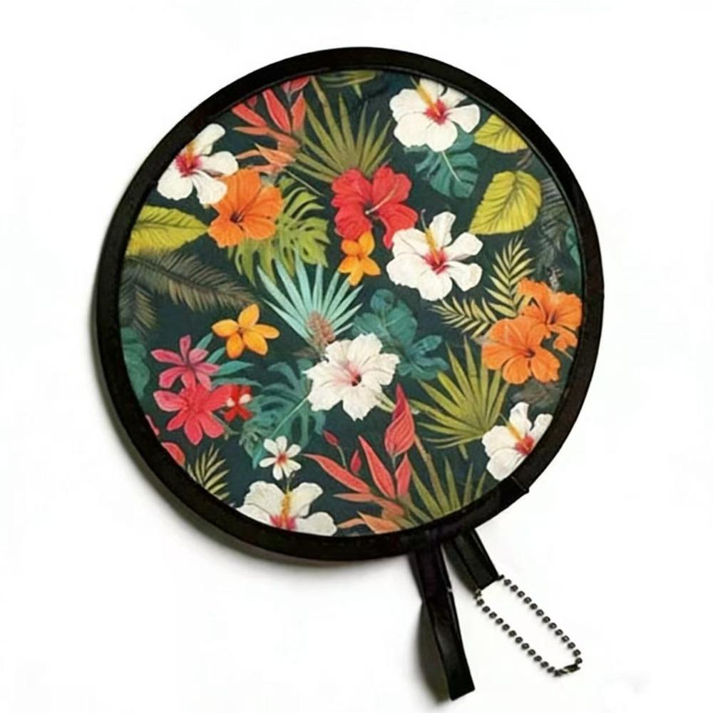 Japanese Style Folding Fan Flower Pattern Collapsible Fan Mini Handheld Fan Beach Use