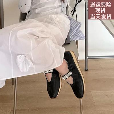 Ретро спортивная обувь из овчины, балетки, женская платформа, жемчужный ремешок, повседневная универсальная обувь Мэри Джейн