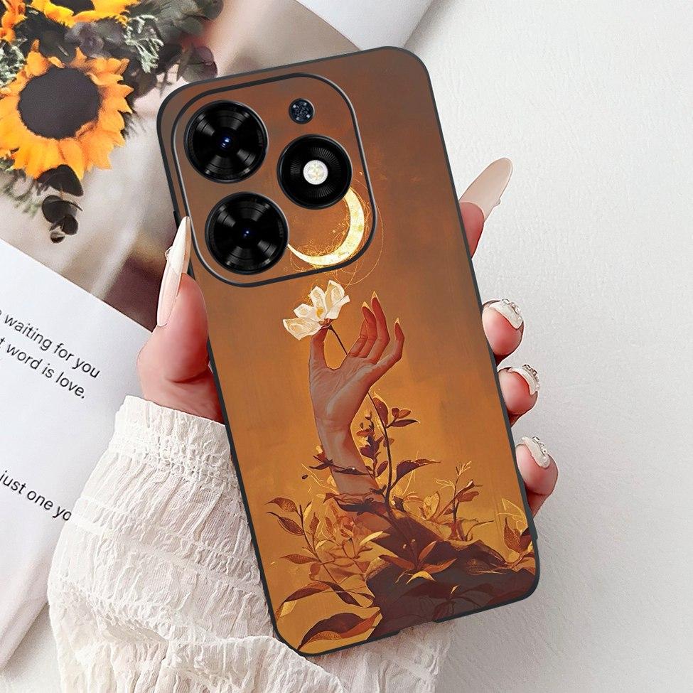Для Tecno Spark Go 2024 BG6 Задняя крышка Для Tecno Spark Go 2024 Чехол Модный Роскошный Цветы Милый Мультяшный Кот Ударопрочный Силиконовый