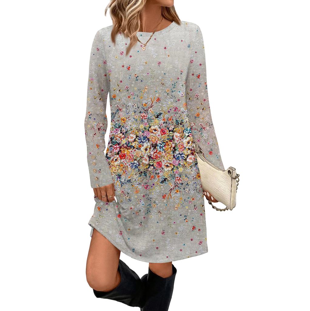 Women's Fashion Casual Dress With Pocket Decorative Buttons, Round Neck And Long Sleeves