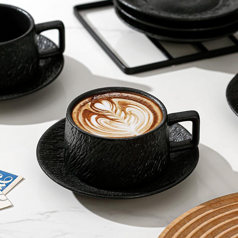 Ретро Каменная Кофейная Чашка Ощущение Простой Керамической Чашки Латте Латте Цветочная Чашка Капучино Мокка Чашка Блюдце