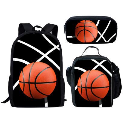 School Season Three-Piece Set School Bag Pencil Bag Lunch Bag Street Tide Basketball Football Picture Backpack Set