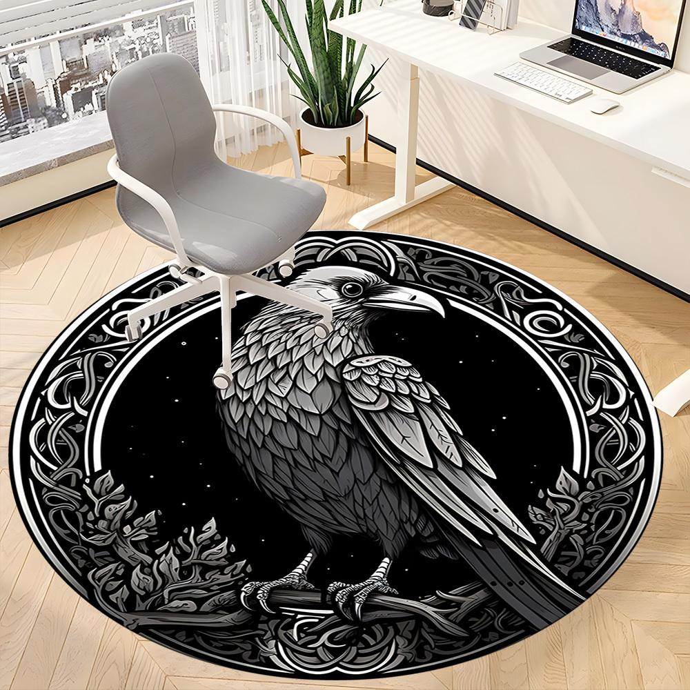 1pc Raven Design Chair Carpet for Office, Round Non Slip Durable Large Size Office Carpet, Suitable for Office