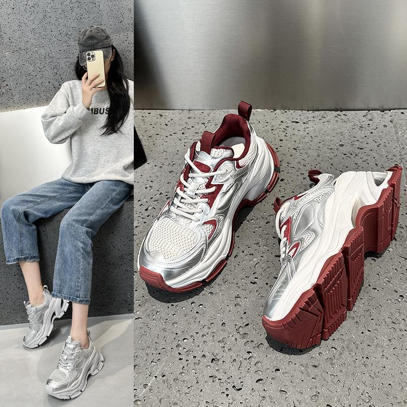 Платформенные кроссовки для женщин осень-зима новая корейская версия дышащие и универсальные, легкие и нескользящие повседневные спортивные кроссовки тренд