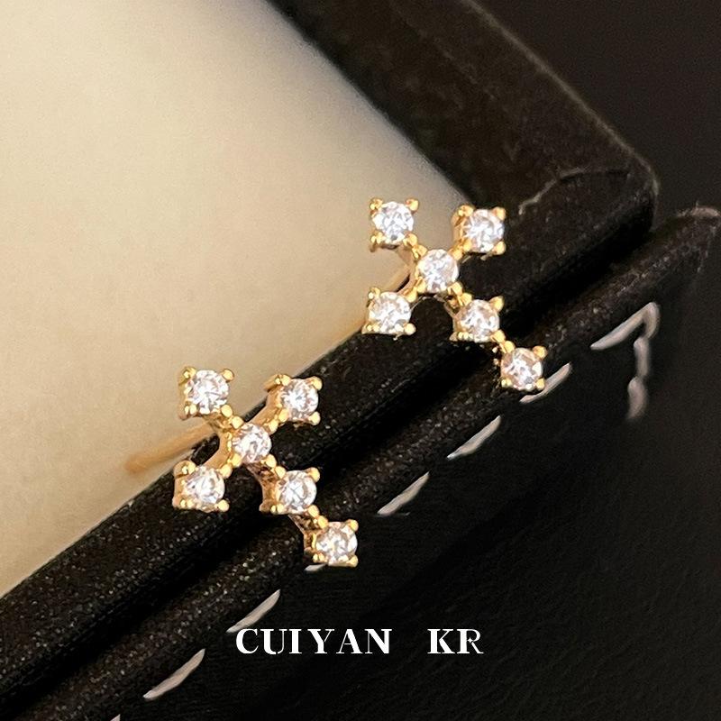 Серьги-гвоздики с крестиком Cui Yan из стерлингового серебра S925 со стразами, легкая роскошь, японско-корейский дизайн, универсальные для женщин.