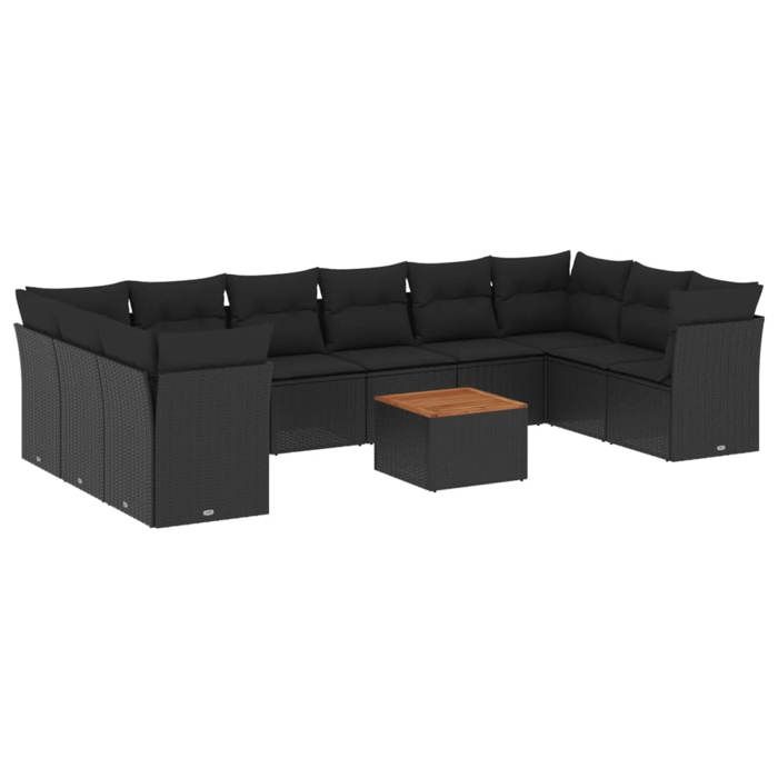 VidaXL Salon de Jardin avec Coussins 11 pcs, Canapés de Terrasse, Ensemble de Meubles de Patio, Mobilier d'Extérieur, Noir 3256160