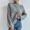 Сплошной цвет женский свитер, свободный пуловер с круглым вырезом, поворотный топ