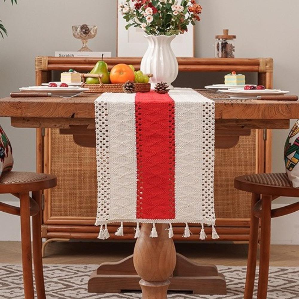 Soft Bohemian Table Flag Rustic Style Macrame Table Mat Knitted Cover Cloth Festivals Decoration
