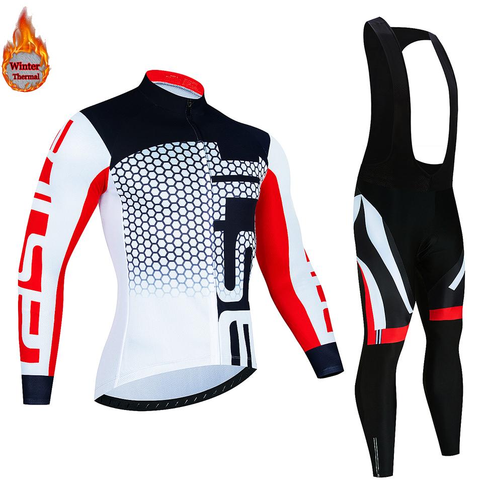 Зимний комплект для велоспорта 2023, мужские теплые велосипедные майки с длинными рукавами, уличная одежда для езды на велосипеде, одежда для велоспорта MTB, комплект нагрудников и штанов