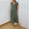 Womens Dress Summer Casual Short Sleeve Midi Dress Loose V-neck Button Down Shirt
