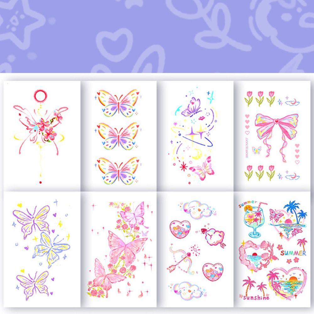 Временные татуировки, татуировки для лица, татуировки в виде бабочки, наклейки для сладкого макияжа, наклейки для лица для девочек
