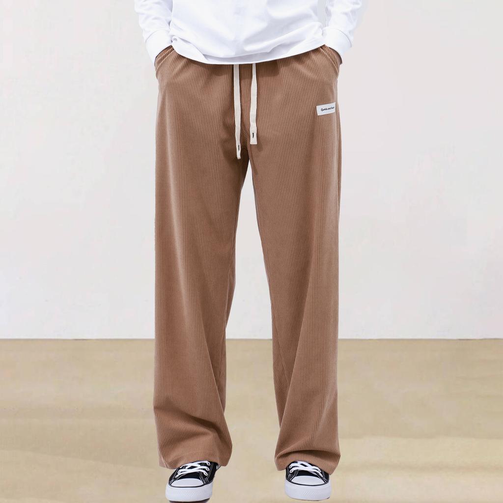 Spring and Autumn Solid Color Lace Sports Pants Simple Straight Leg Pants Men's Casual Pants Wide Leg Pants