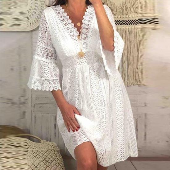 Summer Beach Dress Horn Sleeve Dress-up Soft Elegant Bathing Suit Cover Up Dress Women Clothes