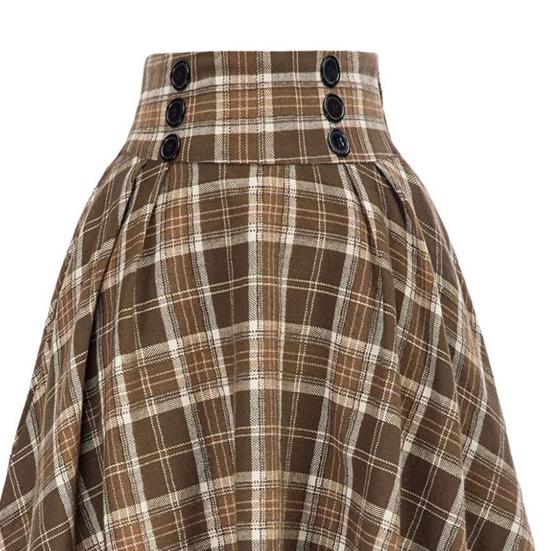 Женская юбка миди в клетку с завышенной талией А-силуэта, с широким подолом, создающая стройнящий эффект, осенне-зимняя юбка