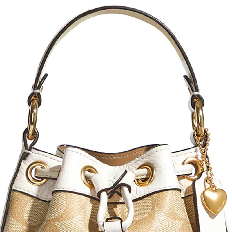 COACH handbag Dempsey 15 Classic Presbyopia Heart Pendant Drawstring Closure Coated Canvas and Leather Bucket Bag Shoulder Crossbody Small Women's