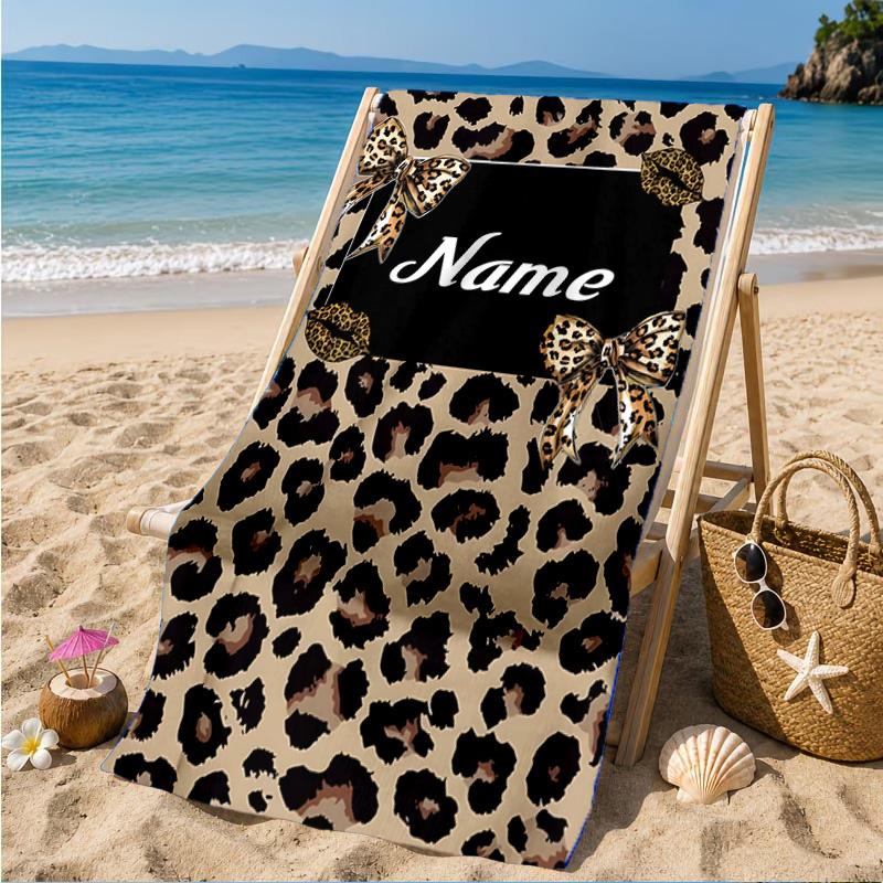 Custom Name Pink Ribbon Awareness Beach Towel Microfiber Beach Towel, Lightweight and Quick-Dry, for Summer Travel, Swimming Pool Gift