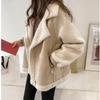 NEEDBO Women Winter Jacket Chic Faux Suede Fur Collar Coats Aviator Motorcycle Biker Jackets Female Lamb Wool Coat