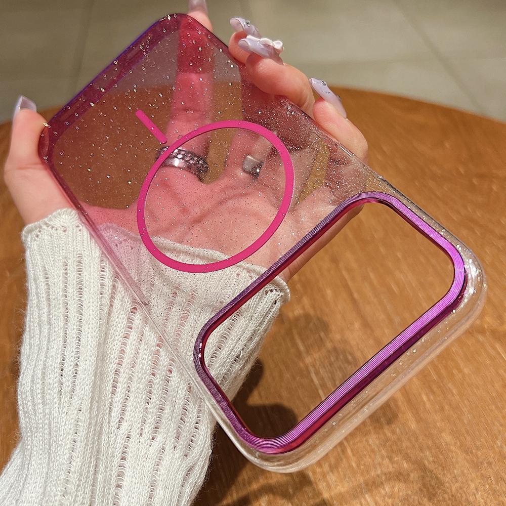 KEYSION Роскошный градиентный блестящий магнитный чехол для телефона MagSafe для iPhone 17 Pro Max 17 Air Прозрачная жесткая ПК Противоударная задняя крышка