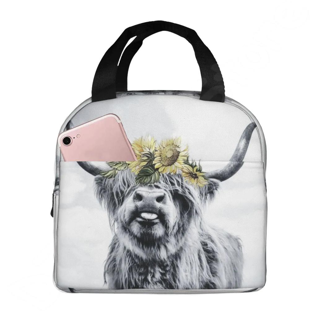 Горная корова смешной бык термосумка для обеда милый западный портрет дикой природы животных Bento сумки изолированный ланч-бокс для работы школы