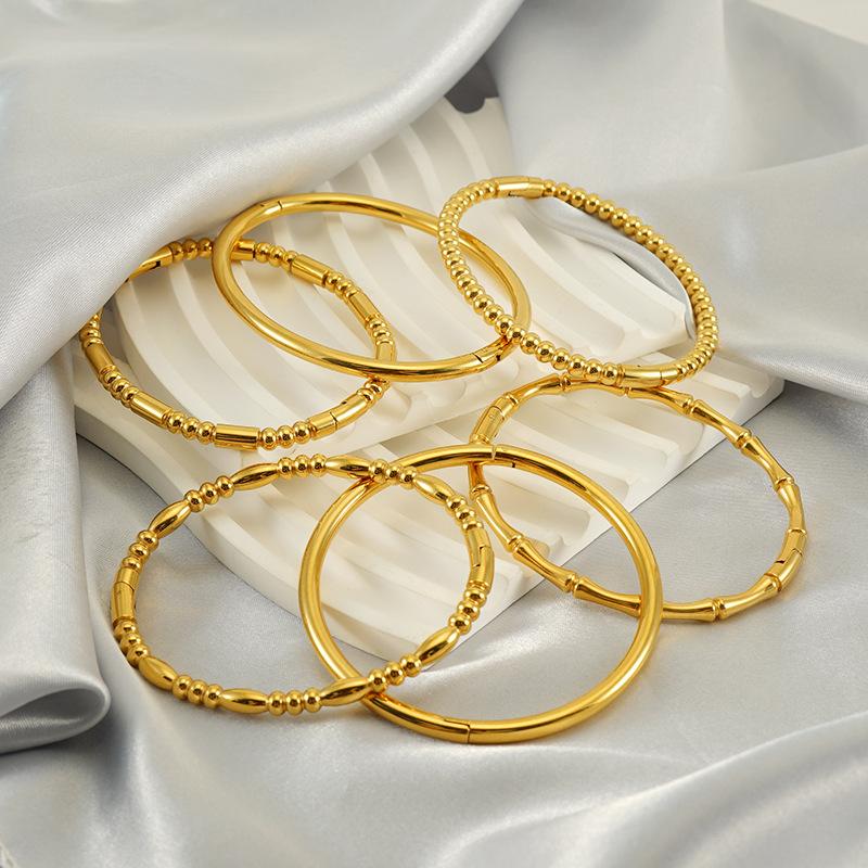 Casual Unique 18k Gold Plated Non Tarnish Bangle Minimalist African Beads Bracelet Daily Ason Stainless Steel Jewelry ALN2512520