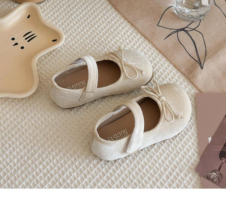 Корейские туфли-принцессы для девочек - Весна/Осень, Бархатные балетки с бантом