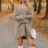 Women's Fashion Casual V-neck Long Sleeve Rib Knitted Sweater Dress