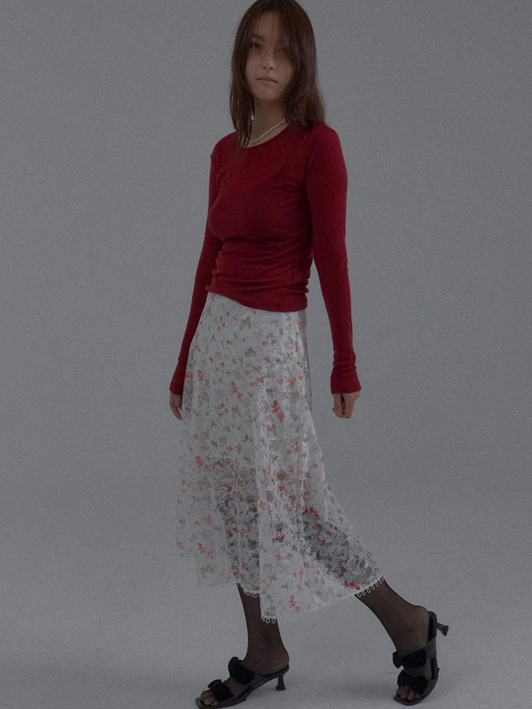 Sorry, Too Much Love Embroidered Sheer A-Line Skirt_White