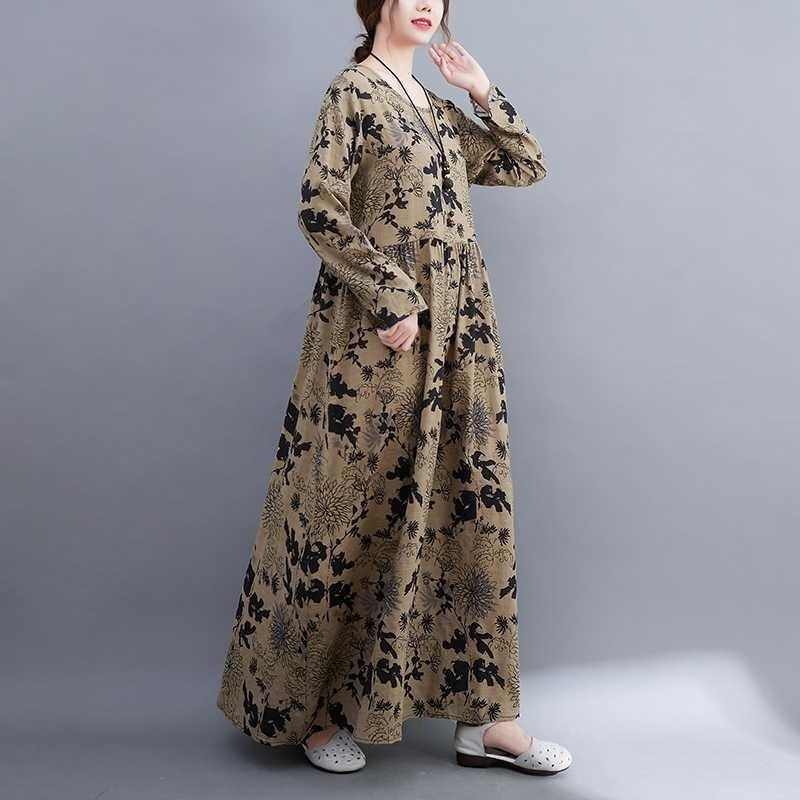 Artistic Plus-size Plus Plus-size Printed Long-sleeved Dress