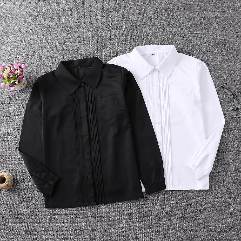 Uniform Long Sleeve Shirt With Pleated Front For Student Fashion
