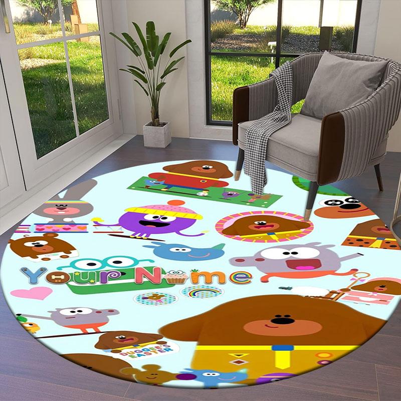 Hey Duggee Custom Name Round Area Rug,Carpet Rug for Living Room Bedroom Sofa Playroom Decor,Non-slip Floor Mat