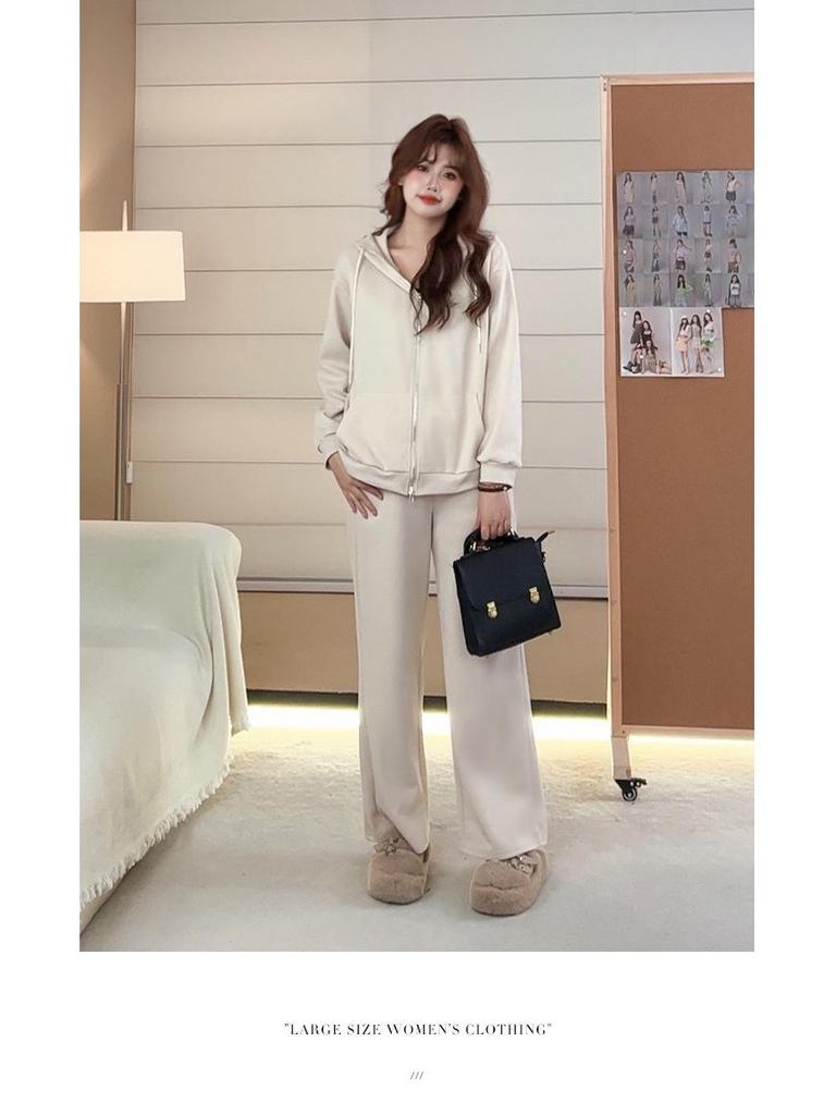 Комплект из двух предметов: толстовка большого размера: Повседневный трикотажный топ с длинным рукавом и свободные брюки для женщин