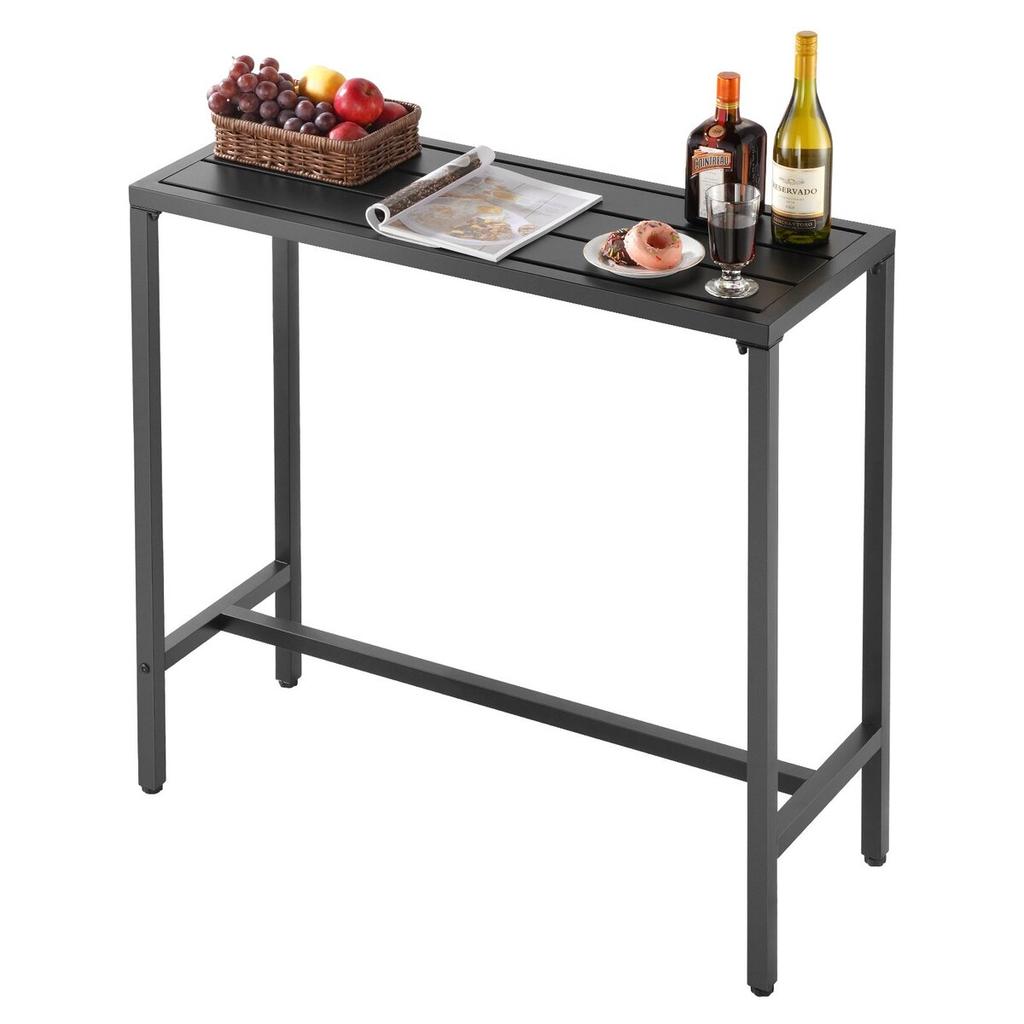 Outdoor Bar Table, 100 x 37.5 cm Patio Bar Table, Waterproof Top & Sturdy Metal Frame, Rectangle Counter Height Dining Tables, Outdoor Furniture for