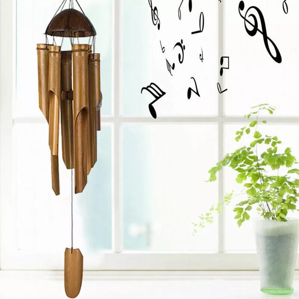 6 Tubes Bamboo Wind Chime Natural Coconut Shell Wind Chimes Handmade Wind Chime