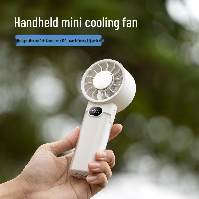 2026 Handheld USB Fan: Portable, 100-Speed, Strong Wind, Ice Pack, Digital Display