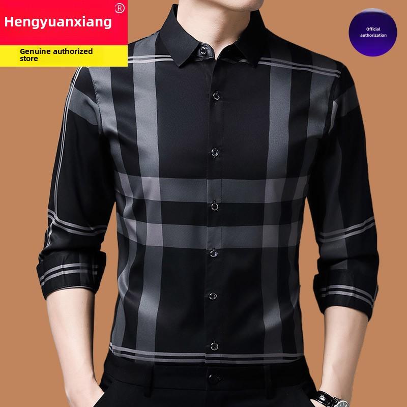 Hengyuanxiang Мужская осенняя клетчатая рубашка с длинным рукавом, не требующая глажки, в стиле кэжуал