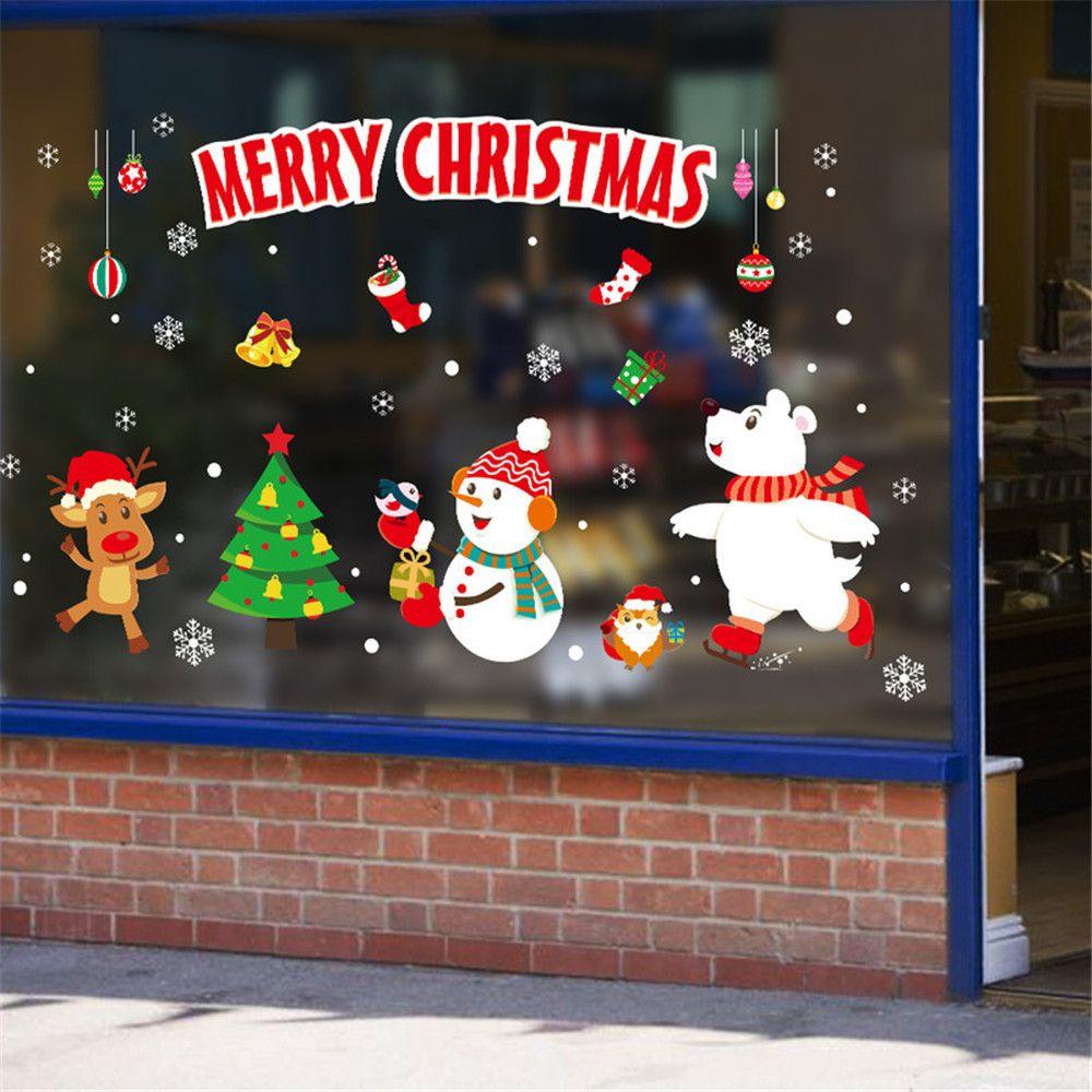 Holiday Scene Xmas Decoration Wall Sticker Home Decals Christmas Window Stickers Santa Claus
