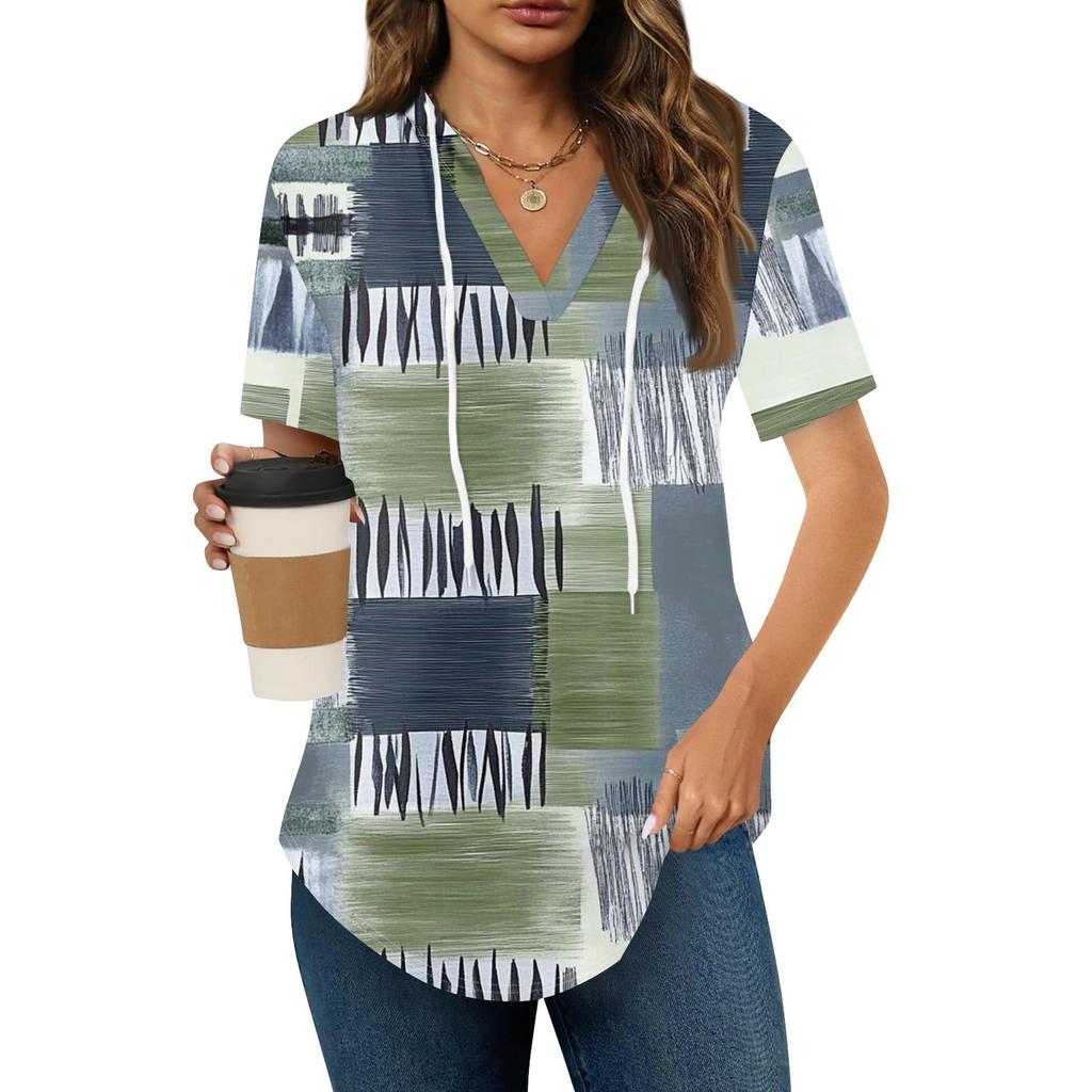 Женские летние футболки с V-образным вырезом, толстовки с коротким рукавом, туники, повседневные свободные туники, толстовки