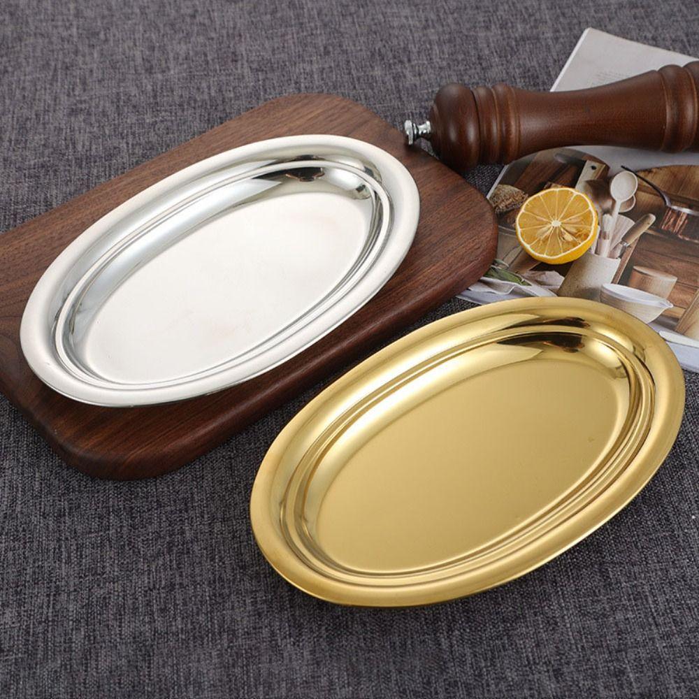 Gold/Silver Barbecue Dish Korean Style Snack Tray Elliptical Steamed Fish Plate Restaurant