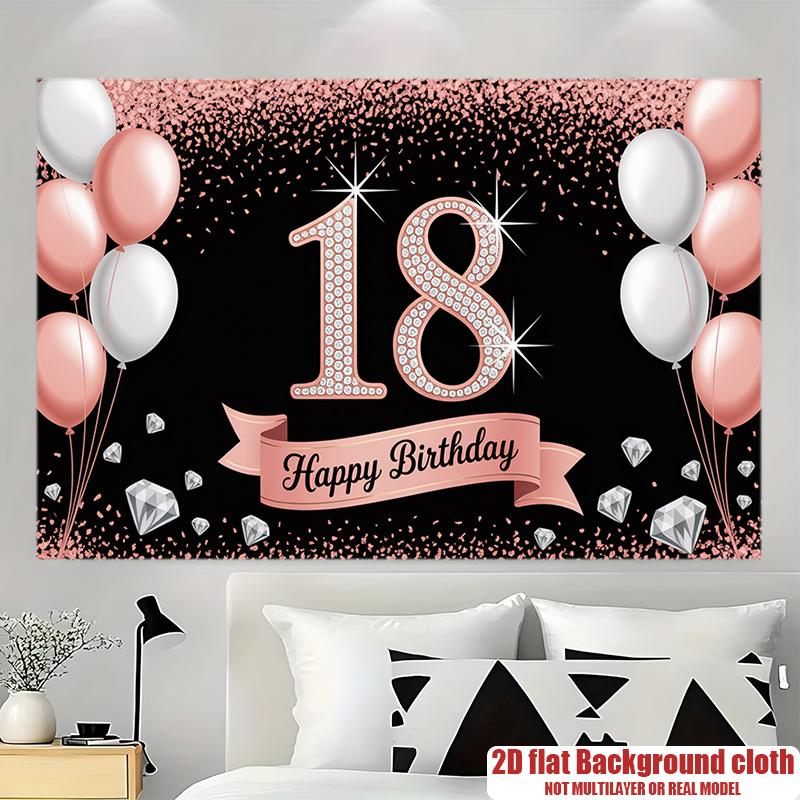 Rose Golden 18th Birthday Party Banner, Elegant Polyester Backdrop for Home Room Wall