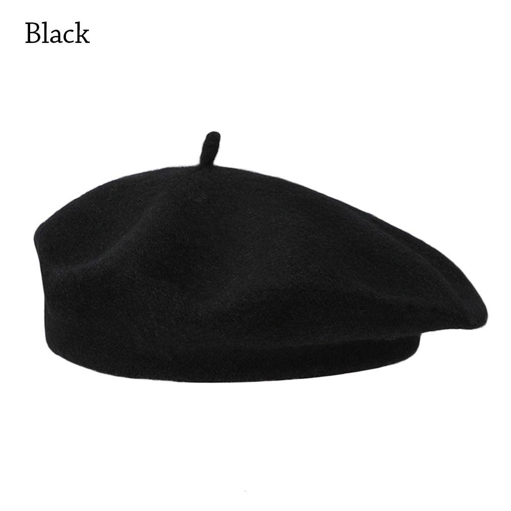 Retro Wool Berets Hat Solid Color French Artist Hat Autumn Winter Plain Cap Lady