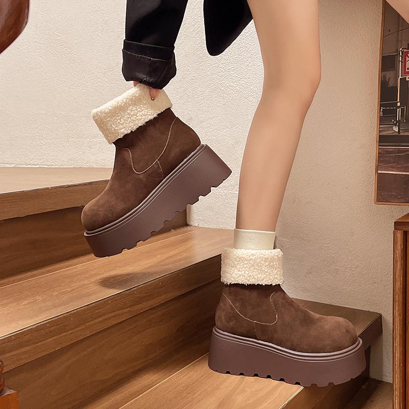 Зимние женские зимние ботинки на толстой подошве с круглым носком и боковой молнией, нескользящие, модная обувь для отдыха на открытом воздухе 2024 г.