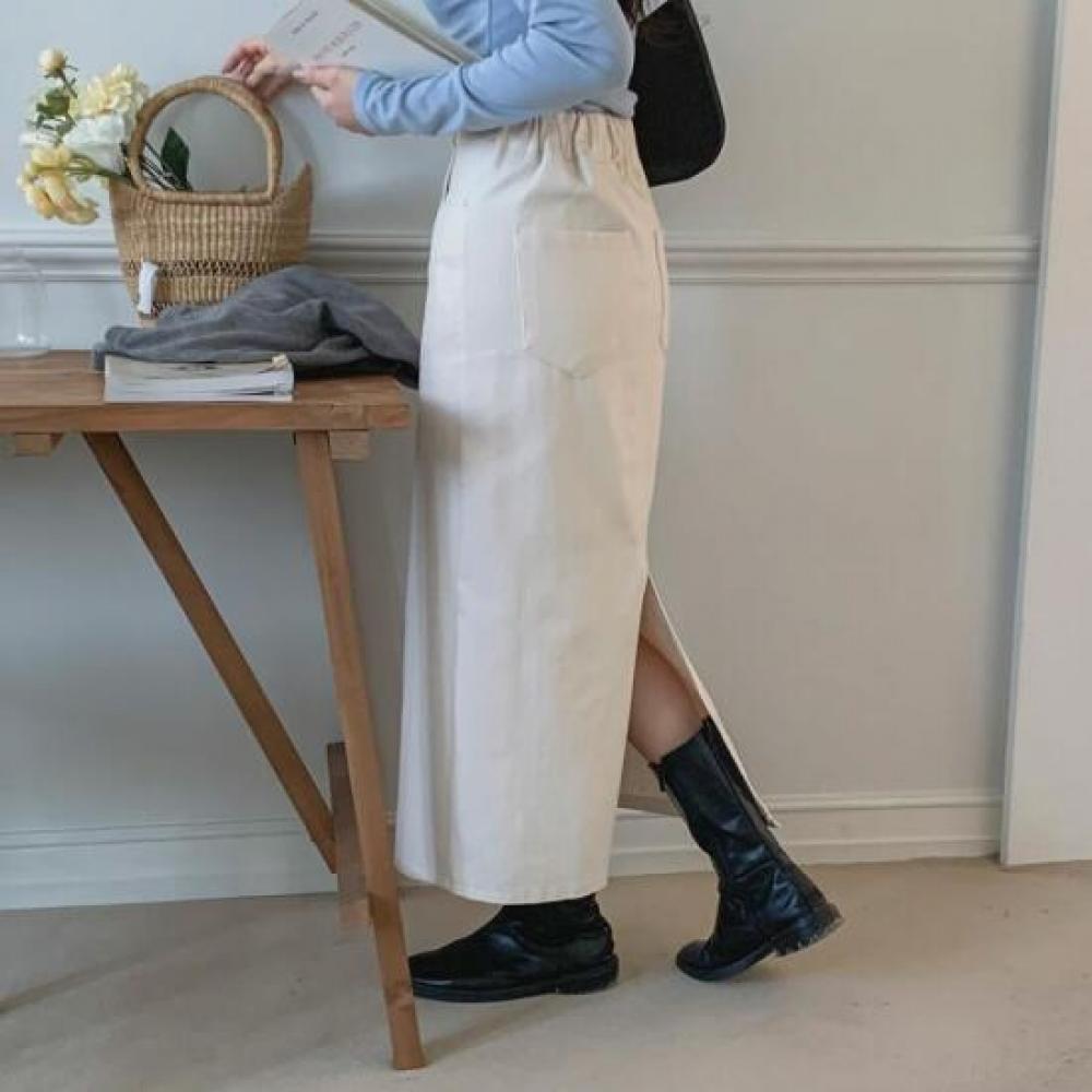 New Arrivals Open Run Half Banding Slim Fit Blue Back Slit Long Skirt